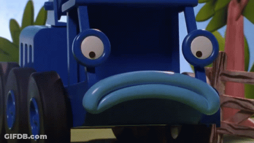 Blue Toy Truck With Sad Face GIF