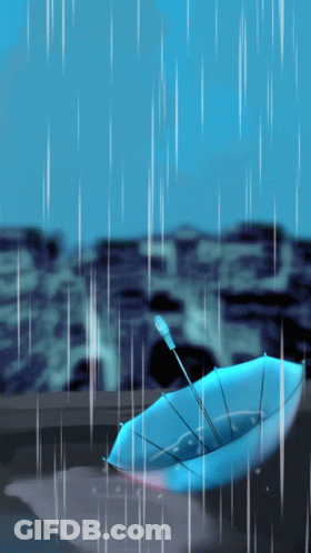 Blue Umbrella In Rain With City Background GIF
