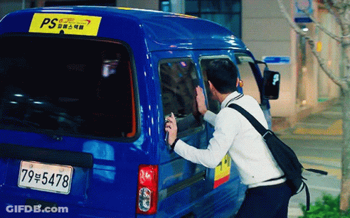 Blue Van With Yellow P3 Sticker GIF
