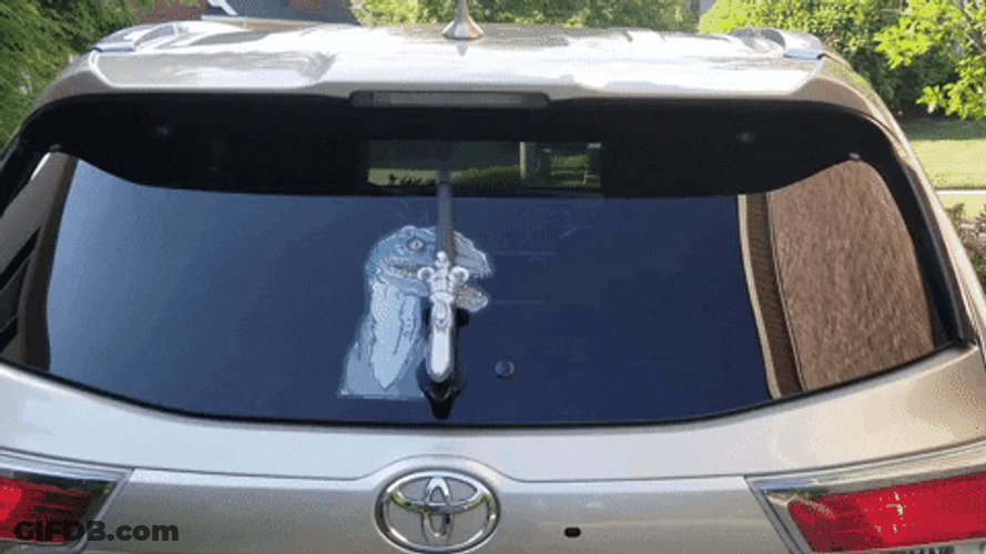 Blue Velociraptor Windshield Dust Wiper GIF