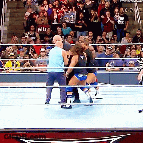 Blue Vs Black Tank Top Wrestlers Fighting GIF