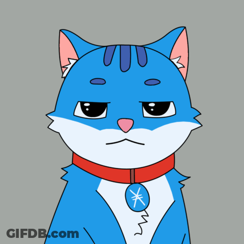 Blue White Cat Red Collar Chinese Symbol GIF