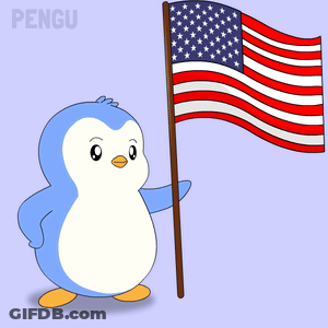 Blue White Penguin Holding American Flag Pengu GIF