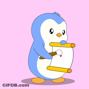 Blue White Penguin With Brush And Heart Scroll GIF