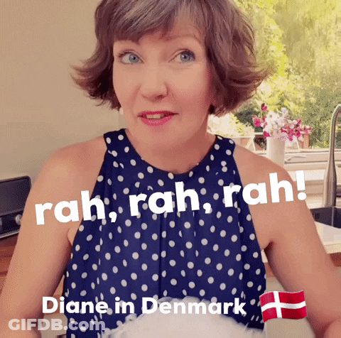 Blue White Polka Dot Woman Says Rah Rah Rah And Diane In Denmark GIF