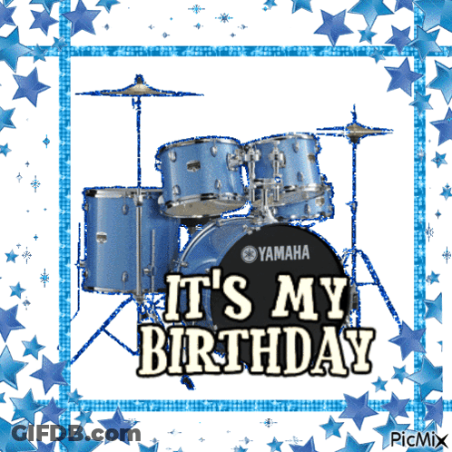 Blue Yamaha Drum Set Saying Its My Birthday GIF
