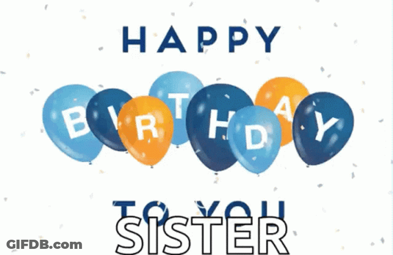 Blue Yellow Balloon Confetti Happy Birthday Sis GIF