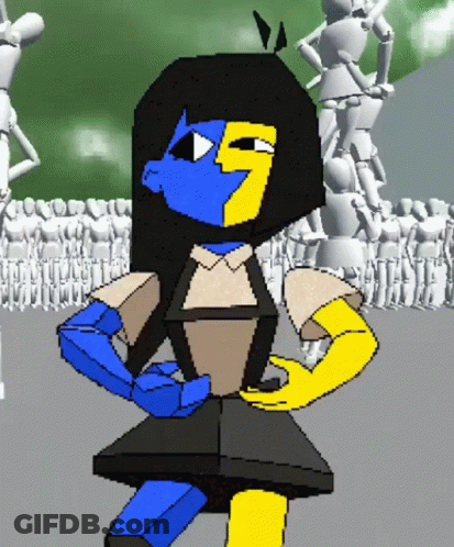 Blue Yellow Cartoon Character Number 7 On Head GIF