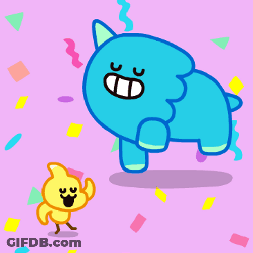 Blue Yellow Dancing Dino Jumping GIF