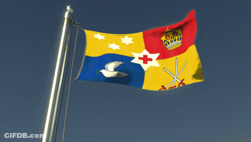 Blue Yellow Red Flag With White Dove And Crown GIF