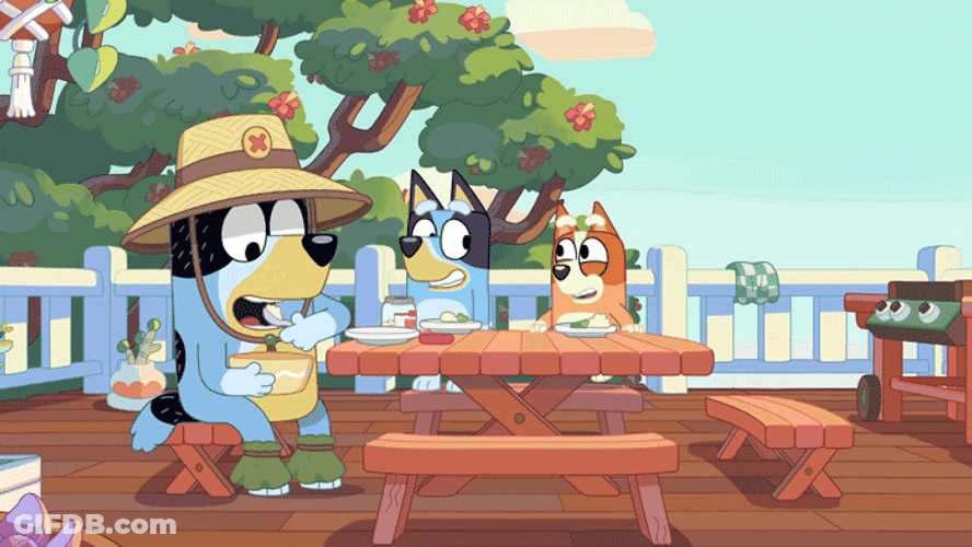 Bluey Bandit And Bingo Eating GIF