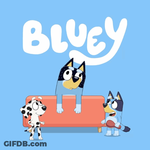 Bluey Poster With Dalmatian Wolf And Dog GIF