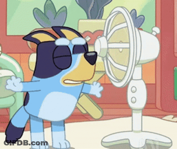 Bluey Staying Cool In Front Of The Fan GIF