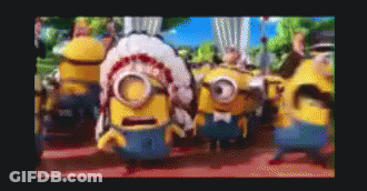 Blurred Group Of Minions With Native American Hat GIF