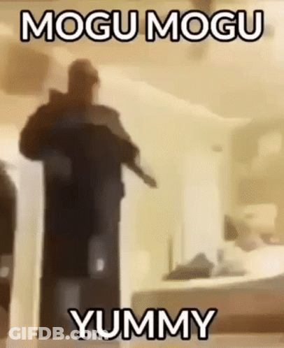 Blurred Person Holding Gun Saying Mogu Mogu Yummy GIF