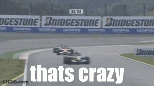 Blurred Race Car Saying That's Crazy GIF