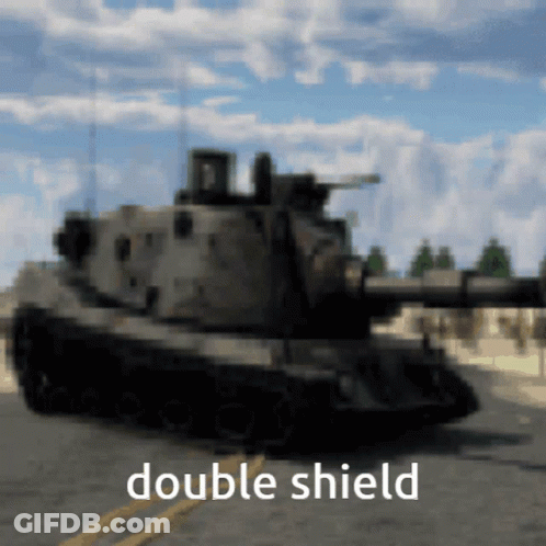 Blurred Tank With Double Shield Text GIF