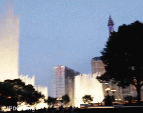 Blurry Fountain In Front Of MGM Building GIF