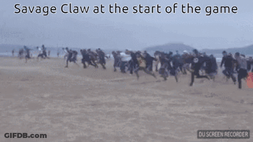 Blurry Group Running On Beach Saying Savage Claw At Start Of Game GIF