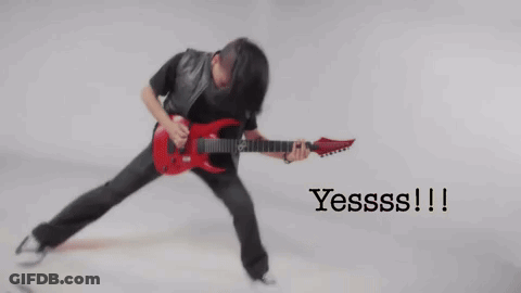 Blurry Man Playing Red Electric Guitar Saying Yesss GIF