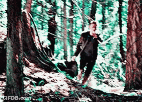 Blurry Man Walking Through Forest GIF