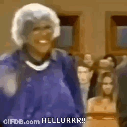 Blurry Woman In Purple Jacket Saying Hellurrr GIF