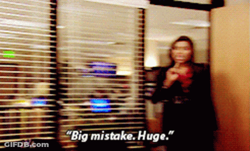 Blurry Woman Standing In Front Of Window Saying Big Mistake Huge GIF