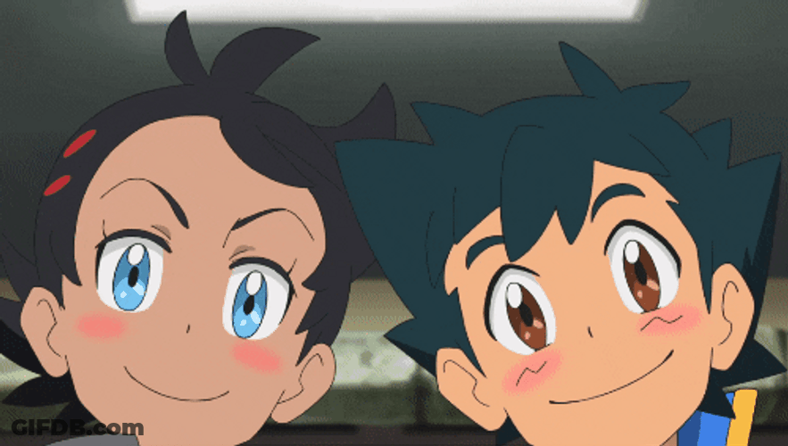 Blushing Ash And Goh Pokemon GIF