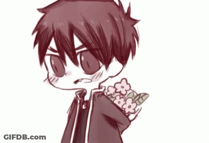 Blushing Boy Hiding Anime Flower GIF