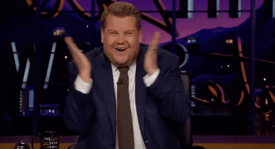 Blushing James Corden GIF