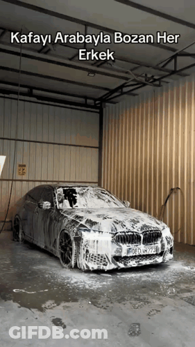 BMW Covered In Foam Saying Kafayi Arabayla Bozan Her Erkek GIF