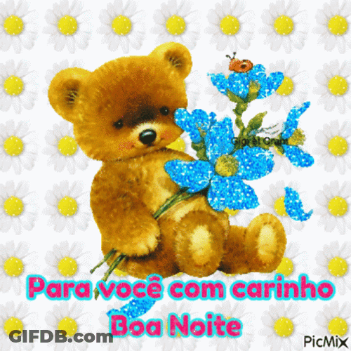 Boa Noite Cute Bear Holding Flower GIF