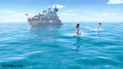 Boat Floating In Ocean With Flag GIF