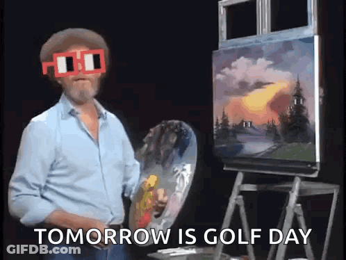 Bob Ross Holding Palette And Painting GIF