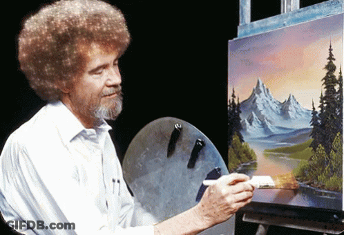 Bob Ross Holding Palette And Painting GIF