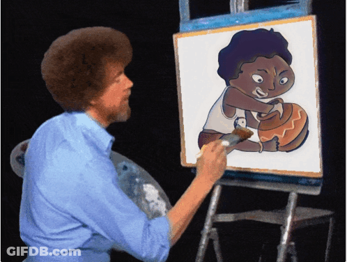 Bob Ross Painting Baby Holding Basketball GIF
