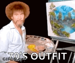 Bob Ross Painting In 70S Outfit GIF