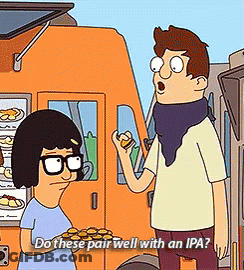 Bob 'S Burgers Bob And Tina Are Standing In Front Of A Food Truck Talking To Each Other GIF