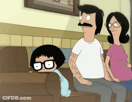 Bob's Burgers Bob And Tina Sit On Couch With Baby GIF