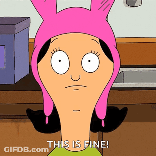 Bob's Burgers Character In Pink Bunny Hat Says This Is Fine GIF