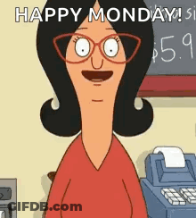 Bob's Burgers Character Smiling Says Happy Monday GIF