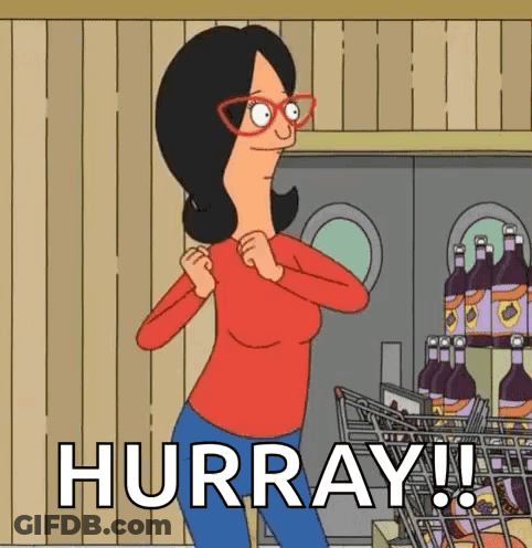 Bob's Burgers Character Standing Next To Shopping Cart Saying Hurray GIF