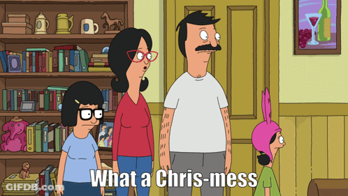 Bob's Burgers Characters Standing In Front Of Bookshelf Saying What GIF