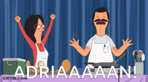 Bob's Burgers Man And Woman With Arms Up Saying Adriaaaaan GIF