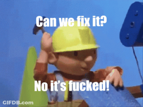 Bob The Builder Holding Hammer Saying Can We Fix It GIF
