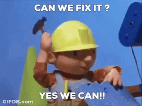 Bob The Builder Is Holding A Hammer And Asking Can We Fix It ? GIF