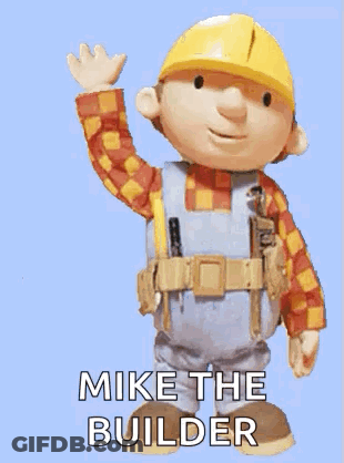 Bob The Builder Is Wearing A Hard Hat And Waving His Hand . GIF