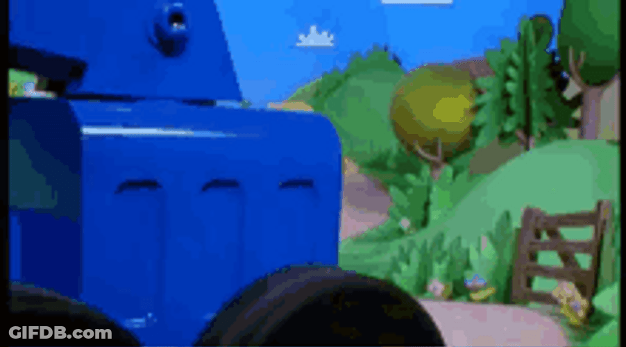 Bob The Builder Riding Scoop And Waving GIF