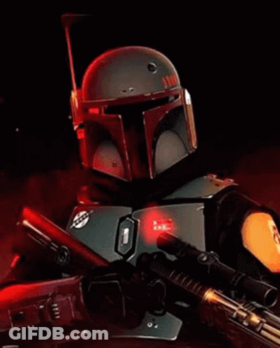 Boba Fett From Star Wars Holding Rifle GIF