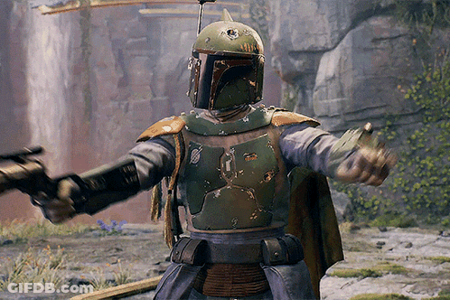 Boba Fett From Star Wars Is Holding Two Guns GIF